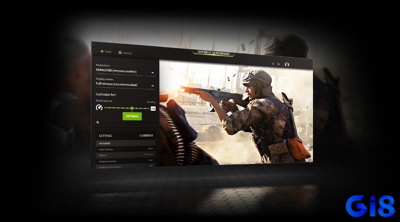 Giao diện NVIDIA GeForce Experience, hỗ trợ cập nhật driver và tối ưu thiết lập đồ họa cho game bắn súng đồ hoạ đẹp pc.