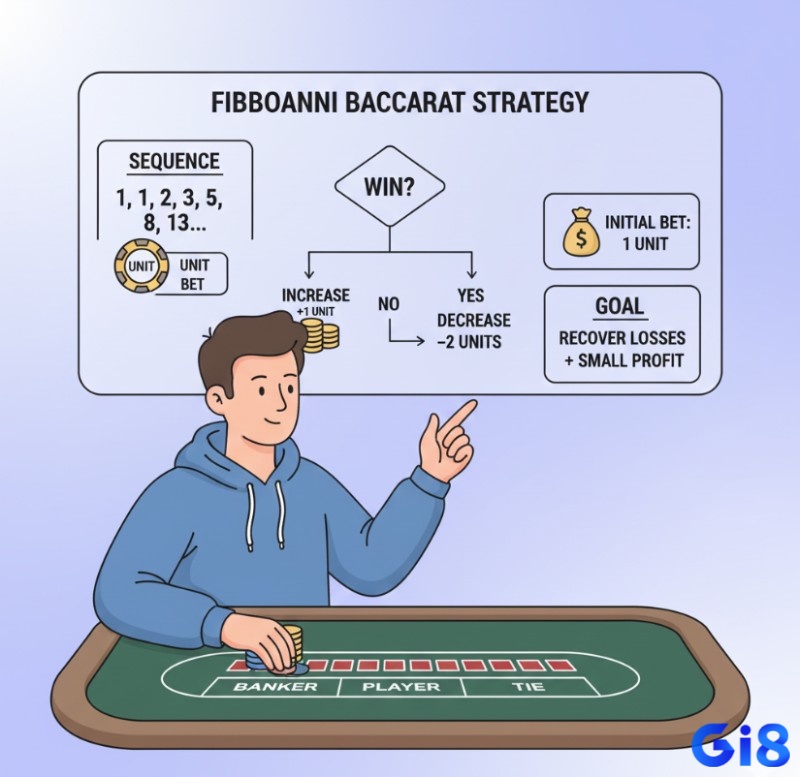 Người chơi áp dụng Fibonacci vào Baccarat, tăng cược khi thua và giảm cược khi thắng, để quản lý vốn và tối đa lợi nhuận