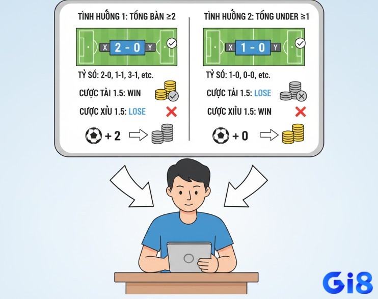 Người chơi cá cược bóng đá học cách tính thắng thua với kèo tài xỉu 1.5 qua các ví dụ cụ thể