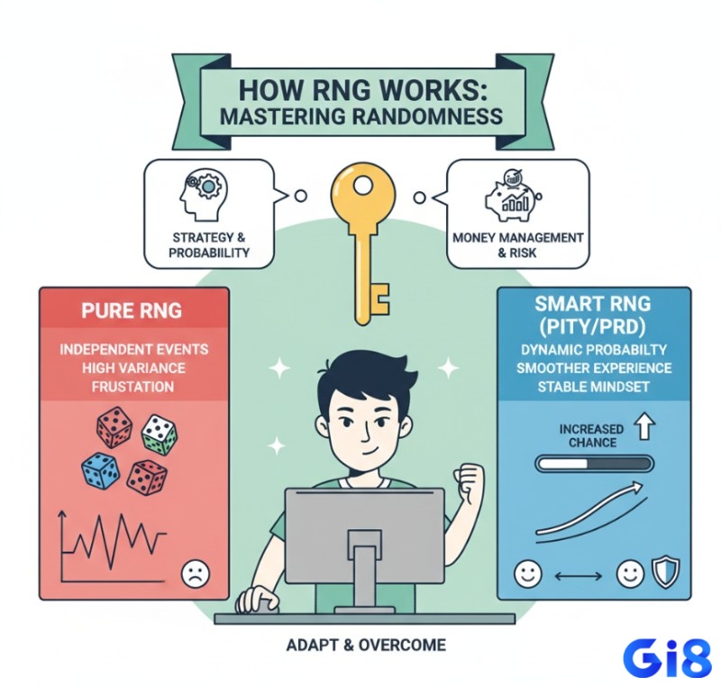 Người chơi game và cá cược thấu hiểu cách RNG hoạt động thế nào để xây dựng tư duy chiến thuật, quản lý rủi ro và duy trì tâm lý ổn định, thích nghi với biến động