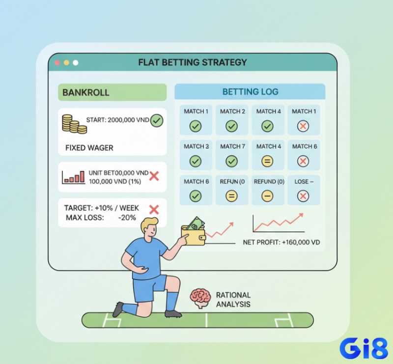Người chơi bóng đá áp dụng Flat Betting để quản lý vốn và tối ưu lợi nhuận qua các kèo