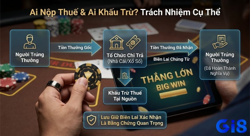 Hướng dẫn về trách nhiệm nộp và khấu trừ thuế trúng thưởng tại nguồn, cùng tầm quan trọng của việc giữ biên lai