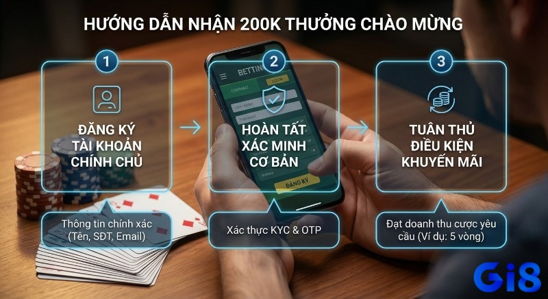 Hướng dẫn 3 bước cho tân thủ để mở tài khoản chính chủ, hoàn tất xác minh KYC và nhận ngay 200k thưởng sau 5 vòng cược