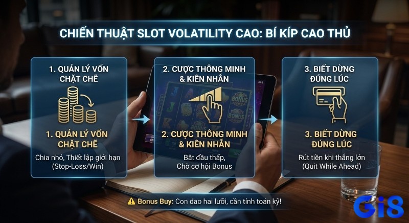 Tổng quan chiến thuật 3 bước chơi game slot volatility cao: quản lý vốn, cược thông minh kiên nhẫn và biết dừng đúng lúc