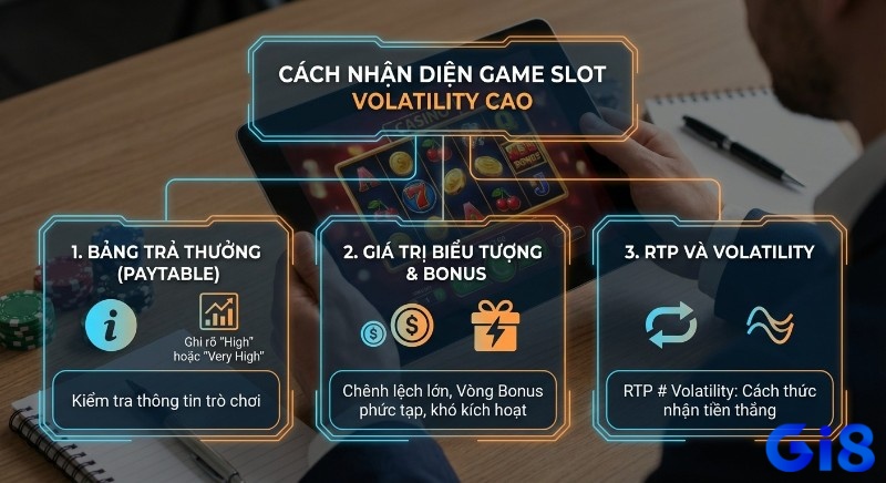 Quy trình 3 bước nhận diện game slot volatility cao dựa vào bảng trả thưởng, biểu tượng, bonus và chỉ số RTP