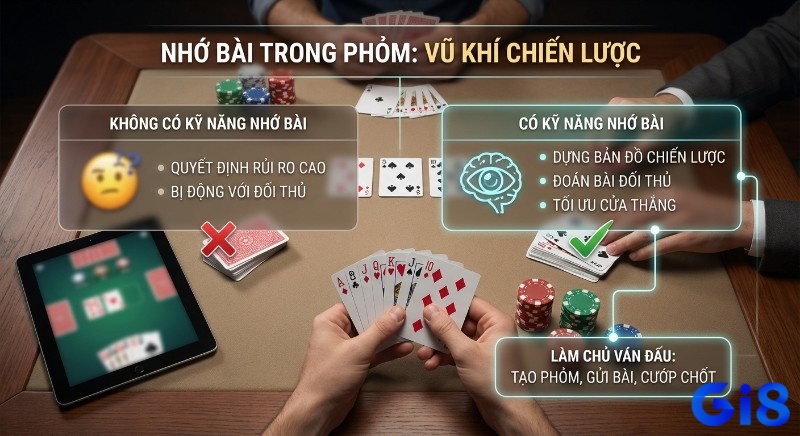 Tổng quan chiến lược nhớ bài Phỏm, giúp dựng bản đồ, đoán bài đối thủ, tối ưu cửa thắng, làm chủ ván đấu hiệu quả