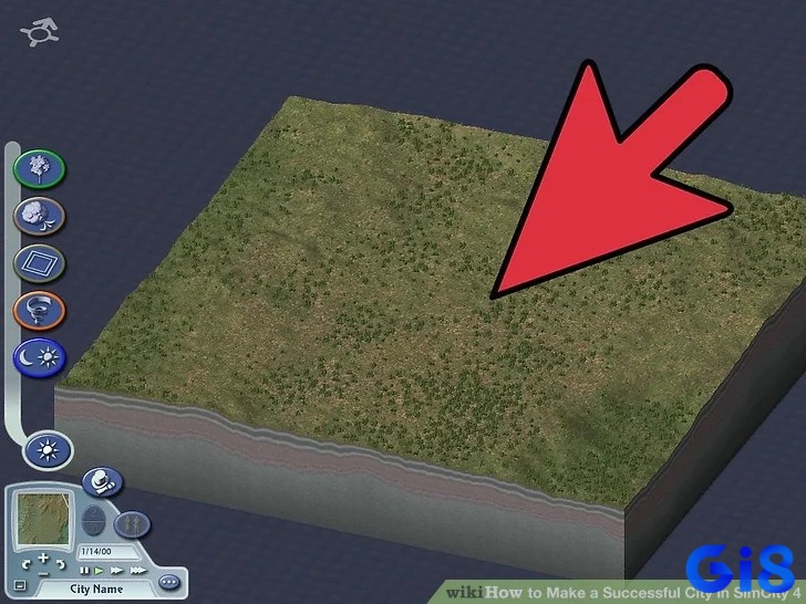 Bản đồ SimCity có địa hình bằng phẳng phù hợp để xây dựng thành phố từ đầu