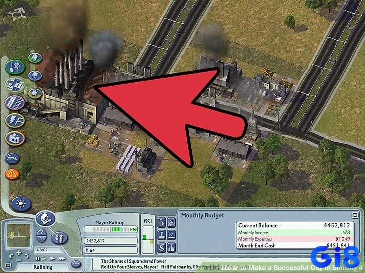 Nhà máy điện trong SimCity được đặt cách xa khu dân cư để hạn chế ô nhiễm