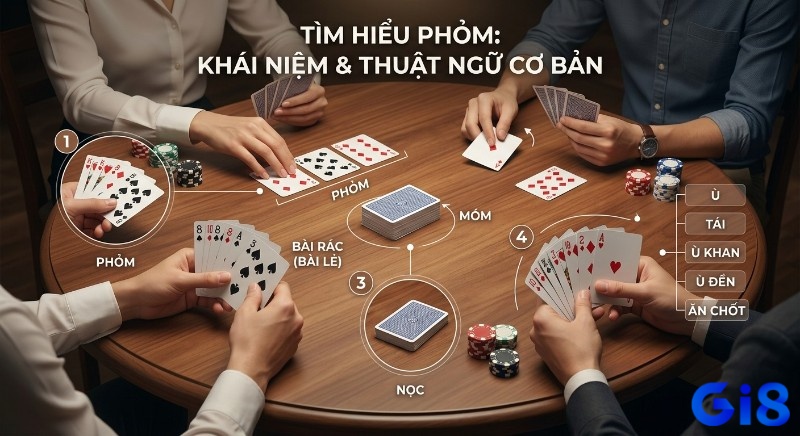 Tổng quan các khái niệm, và thuật ngữ Phỏm cơ bản: Phỏm, bài rác, nọc, móm, ù, ù khan và ăn chốt