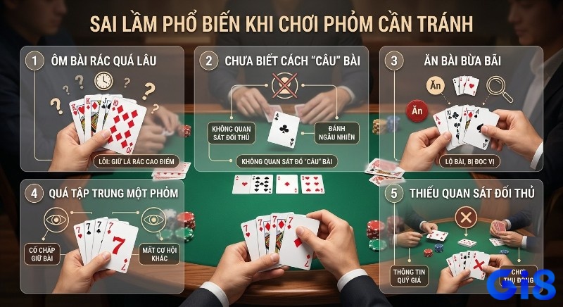 Tổng hợp 5 sai lầm phổ biến khi dạy cách đánh phỏm người mới cần tránh như ôm bài rác, không biết câu bài và thiếu quan sát đối thủ