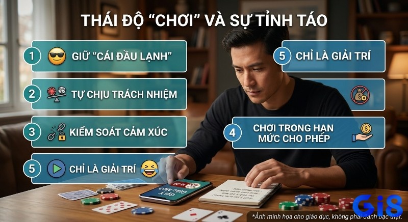 Checklist 5 nguyên tắc thái độ "chơi" tỉnh táo, giúp quản lý rủi ro và kiểm soát cảm xúc khi tham gia giải trí may rủi