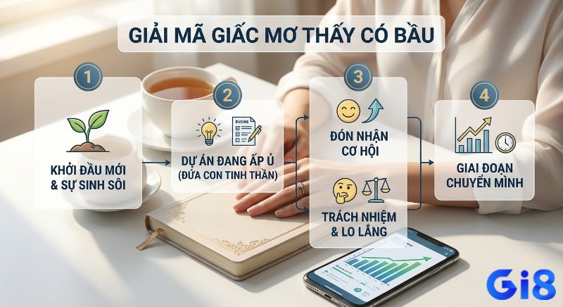 Quy trình giải mã giấc mơ thấy có bầu, đại diện cho khởi đầu mới, dự án ấp ủ như đứa con tinh thần và giai đoạn chuyển mình