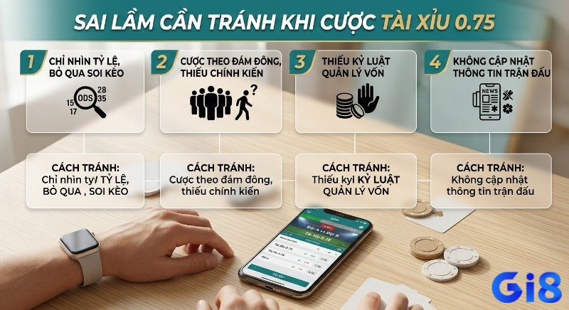 4 sai lầm phổ biến khi cược Tài xỉu 0.75 là gì, kèm cách quản lý vốn và soi kèo hiệu quả