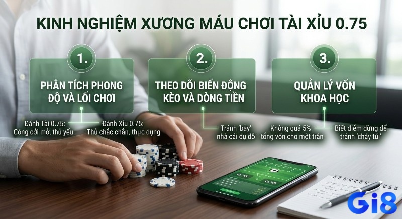 Kinh nghiệm chơi Tài xỉu 0.75 là gì: phân tích lối chơi, theo dõi biến động kèo và quản lý vốn không quá 5%