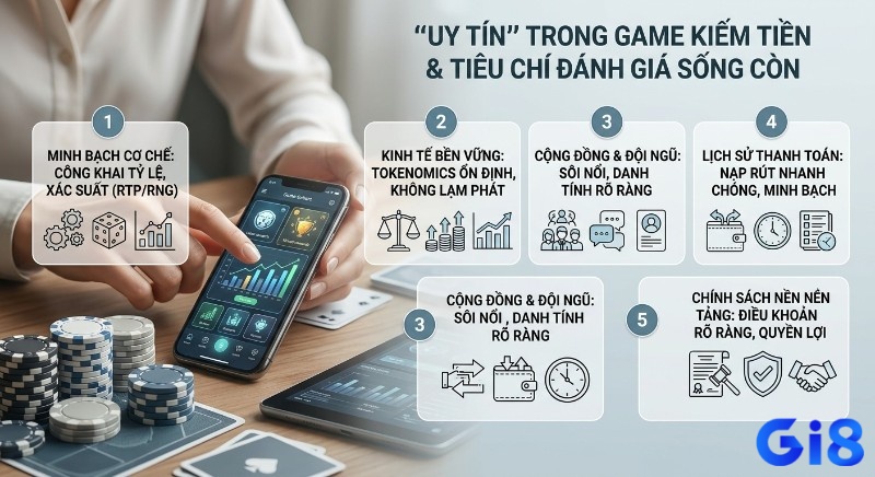 Checklist 5 tiêu chí đánh giá uy tín top 10 game kiếm tiền: cơ chế minh bạch, kinh tế bền vững, cộng đồng, lịch sử thanh toán, chính sách
