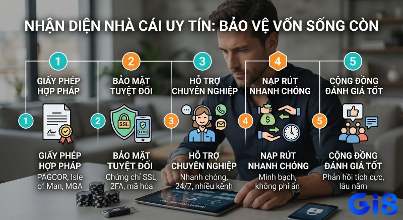 Checklist 5 cách tránh bẫy nhà cái tiêu chí vàng giúp nhận diện nhà cái uy tín, đảm bảo bảo mật và giao dịch an toàn, minh bạch cho người chơi