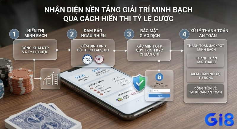 Quy trình 4 bước nhận diện nền tảng minh bạch qua hiển thị Casino Odds là gì, đảm bảo RNG, bảo mật OTP và thanh toán an toàn