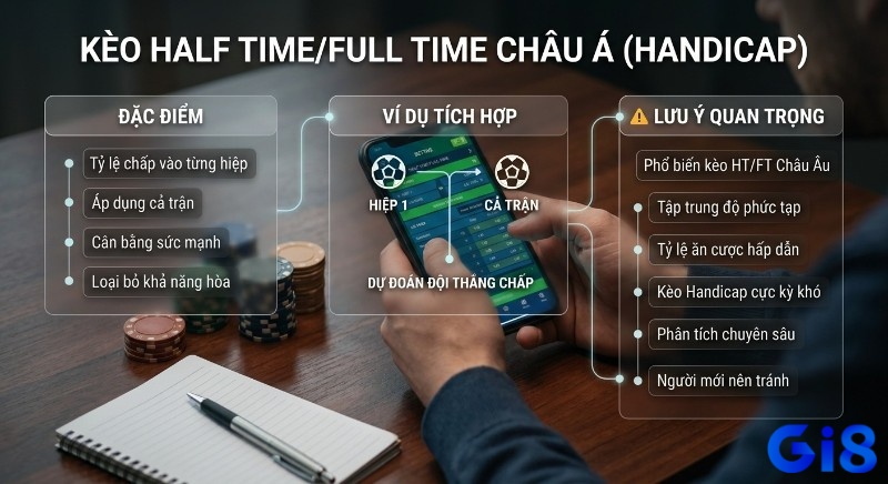 Tổng quan chi tiết kèo cược Half Time/Full Time Châu Á (Handicap): đặc điểm tỷ lệ chấp, ví dụ đặt cược và lưu ý người mới nên tránh