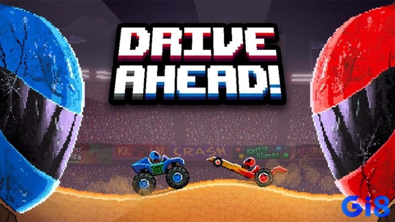 Hai chiếc xe trong Drive Ahead lao vào nhau trên một địa hình hiểm trở theo phong cách hoạt hình