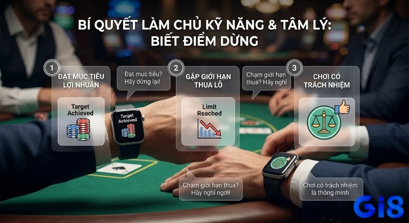 Quy trình 3 bước làm chủ tâm lý thép: biết dừng khi đạt lợi nhuận hoặc chạm giới hạn thua, chơi có trách nhiệm