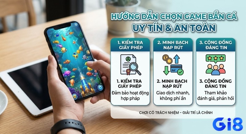 Checklist 3 tiêu chí chọn game bắn cá uy tín: giấy phép, nạp rút minh bạch, cộng đồng đáng tin cậy để trải nghiệm an toàn