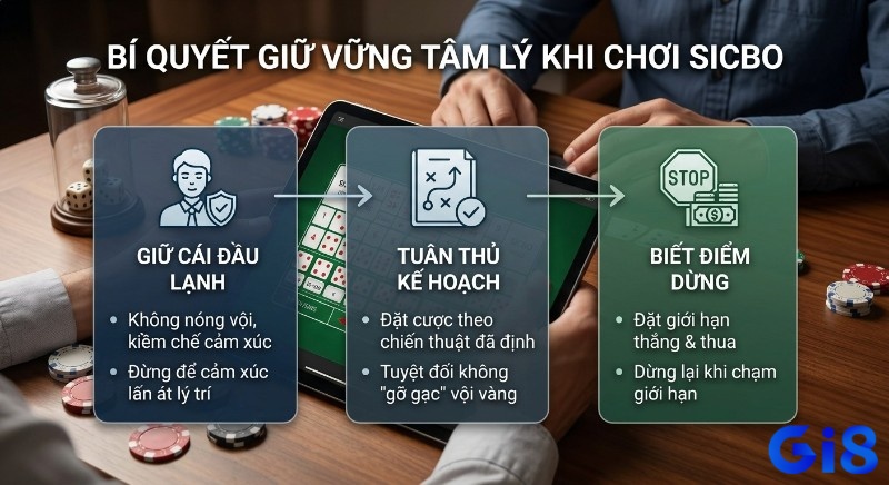 Quy trình 3 bước giữ vững tâm lý cho tân thủ Sicbo: kiểm soát cảm xúc, tuân thủ kế hoạch đặt cược, biết điểm dừng