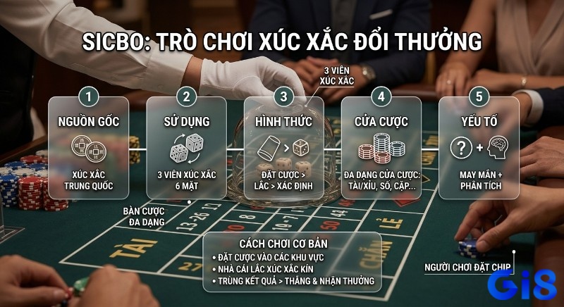 Tổng quan Sicbo: nguồn gốc Trung Quốc, quy trình chơi với 3 xúc xắc, đa dạng cửa cược và yếu tố may mắn, phân tích
