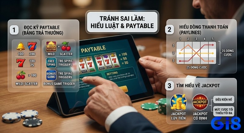 Checklist 3 yếu tố quan trọng, tránh sai lầm khi quay nổ hũ, nắm rõ paytable, paylines và điều kiện jackpot