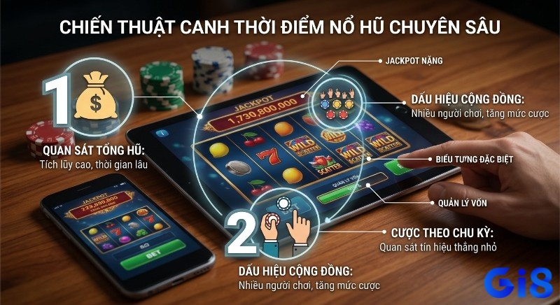 Chiến thuật canh thời điểm nổ hũ chuyên sâu chỉ dẫn cách quan sát tổng hũ, dấu hiệu cộng đồng và quản lý vốn
