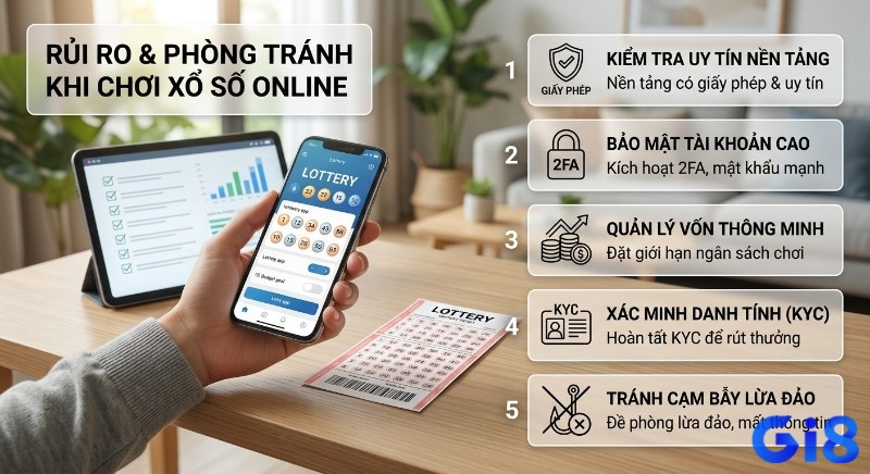 Checklist 5 bước phòng tránh rủi ro khi chơi xổ số kiến thiết là gì online, từ kiểm tra uy tín nền tảng đến quản lý vốn và bảo mật thông tin