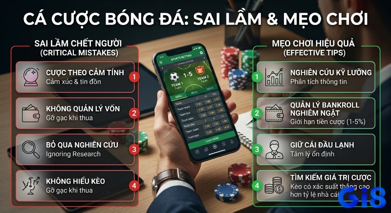 Tổng hợp 4 sai lầm chết người cần tránh và 4 mẹo chơi cá cược bóng đá là gì hiệu quả, giúp quản lý bankroll 1-5%