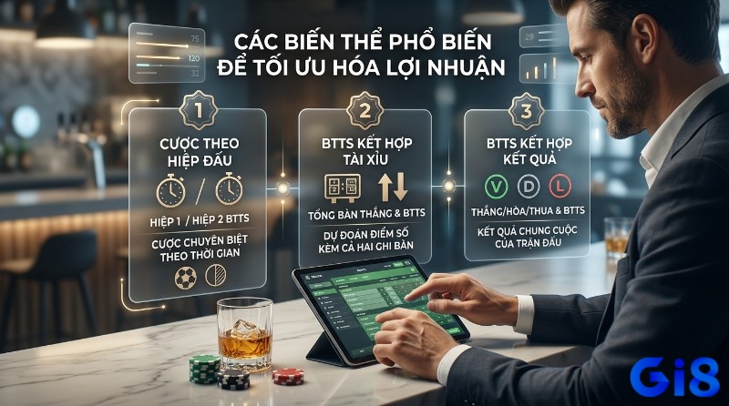 Các biến thể BTTS tối ưu lợi nhuận: cược theo hiệp đấu, kết hợp Tài Xỉu, hoặc kết quả chung cuộc