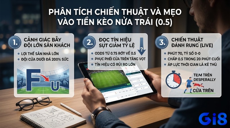 Phân tích chiến thuật và mẹo vào tiền kèo chấp 1/2 là gì: cảnh giác bẫy đội lớn sân khách, đọc tín hiệu sụt giảm tỷ lệ, đánh rung