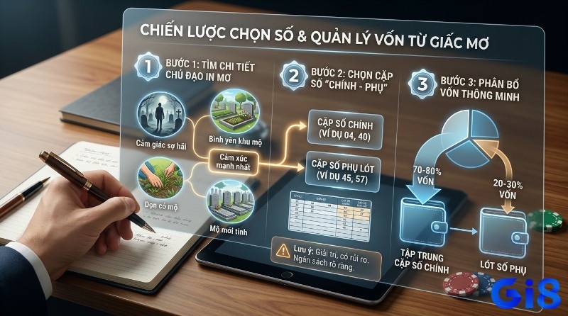 Chiến lược chọn số và quản lý vốn từ giấc mơ: 3 bước xác định chi tiết, chọn cặp số chính phụ, phân bổ vốn 70-80% chính, 20-30% phụ