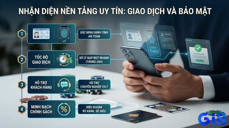Nhận diện nền tảng uy tín qua xác minh danh tính an toàn, tốc độ giao dịch nạp rút nhanh 24h, hỗ trợ khách hàng chuyên nghiệp và minh bạch chính sách