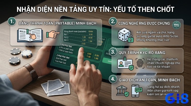 Nhận diện nền tảng uy tín qua bảng thanh toán minh bạch, công nghệ RNG, quy trình KYC và giao dịch an toàn với OTP trên máy tính bảng